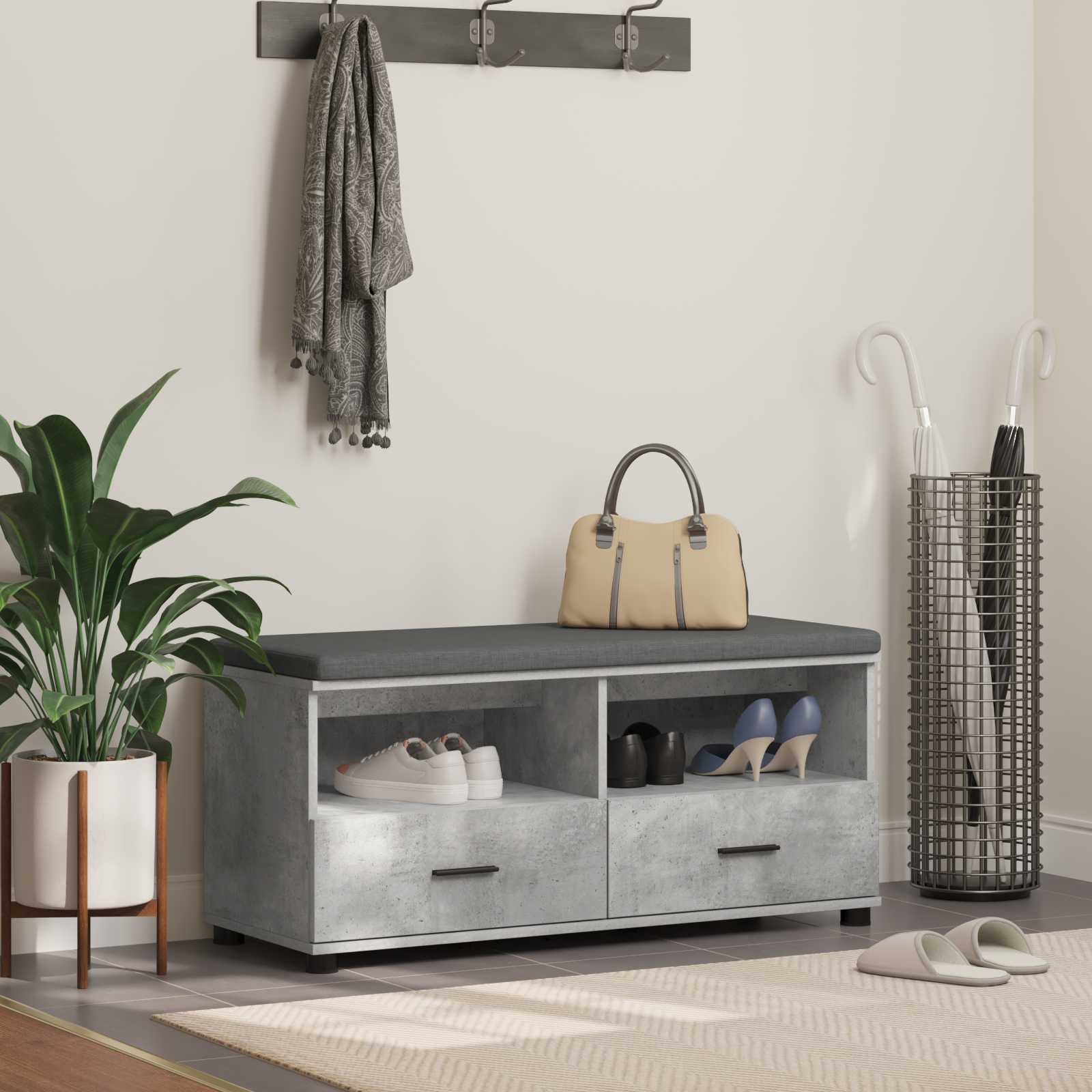 Hallway Bench with Cushion Concrete Grey 100 x 38 x 46 cm