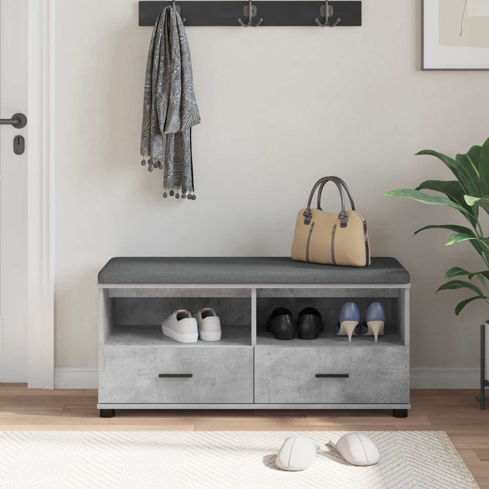 Hallway Bench with Cushion Concrete Grey 100 x 38 x 46 cm