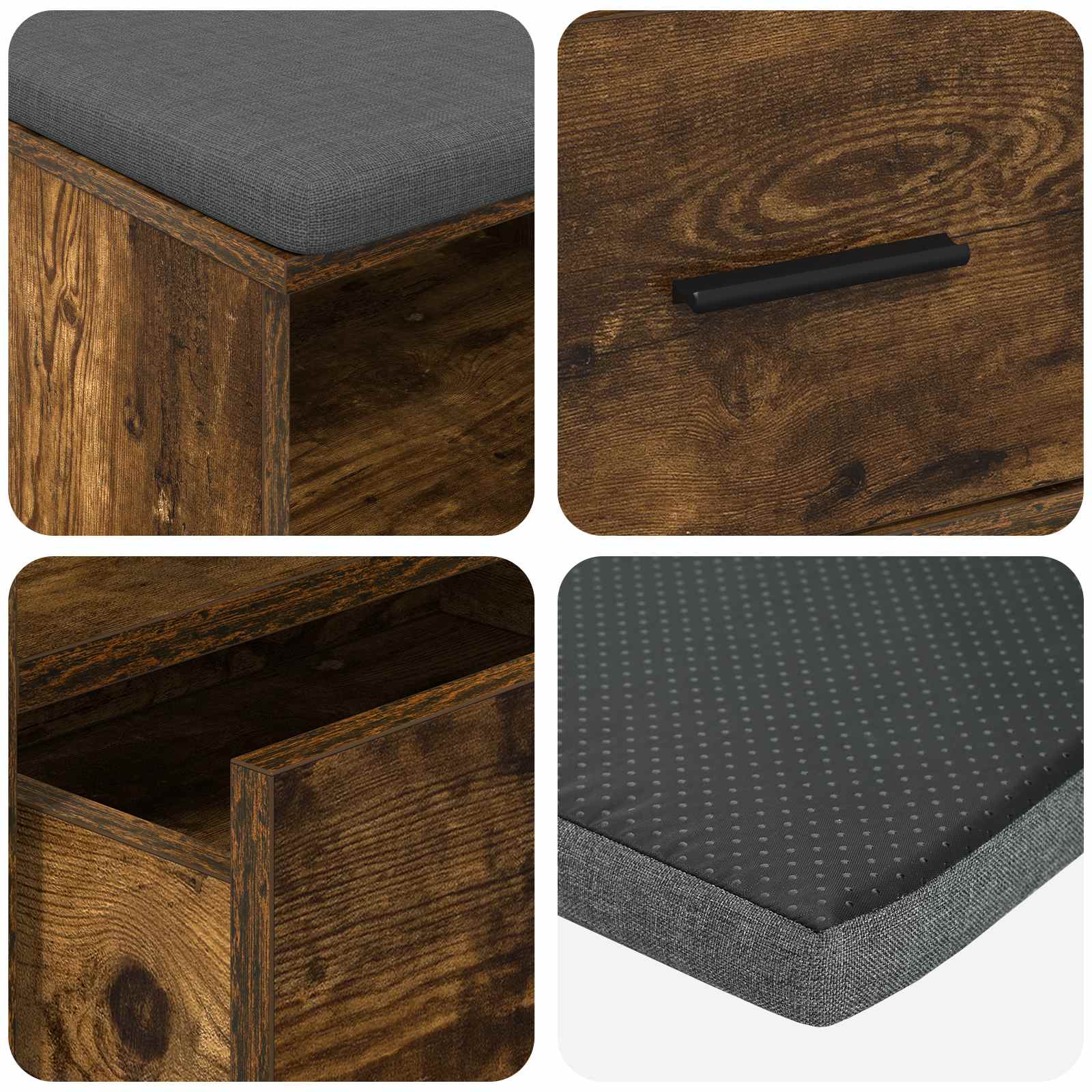 Hallway Bench with Cushion Smoked Oak 100 x 38 x 46 cm