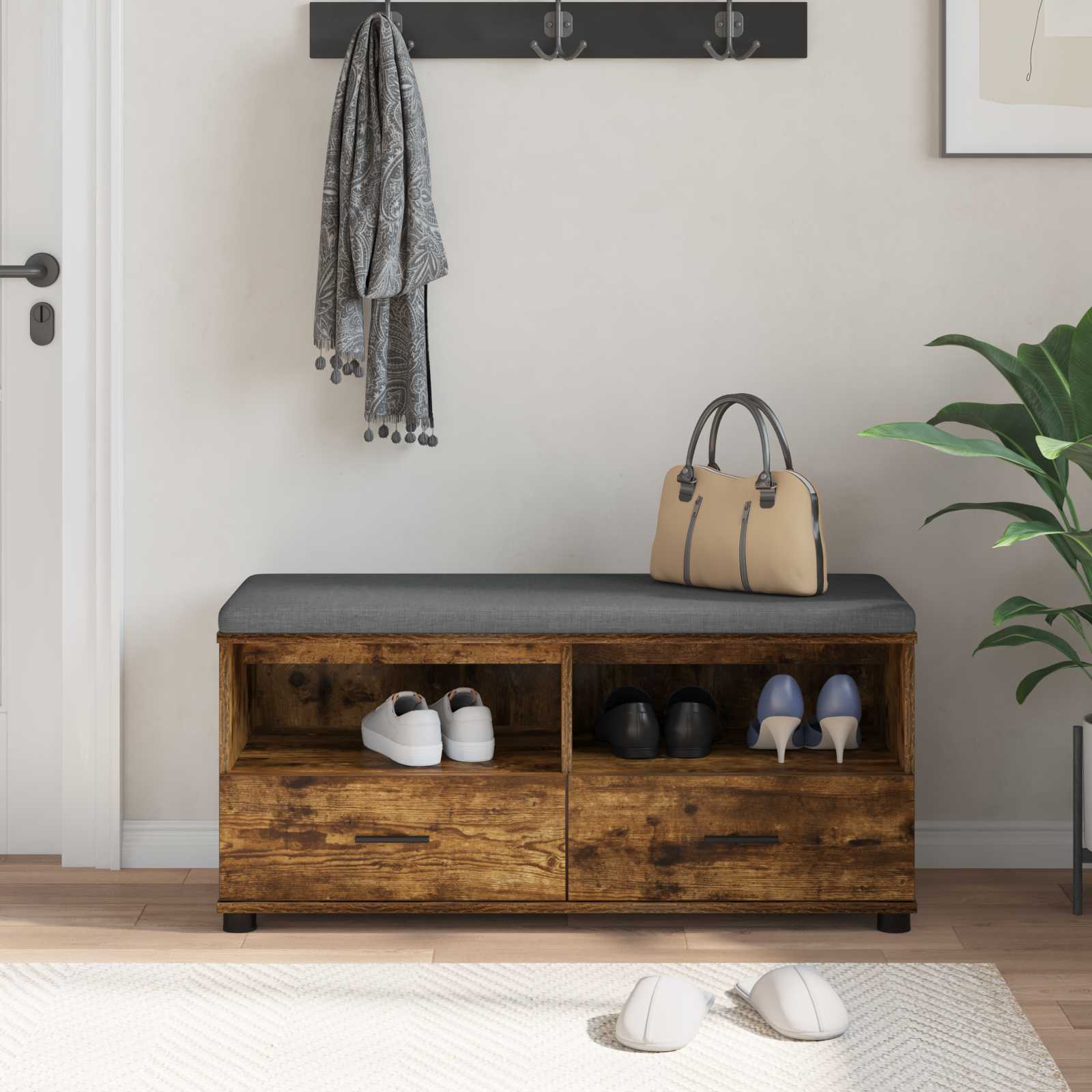 Hallway Bench with Cushion Smoked Oak 100 x 38 x 46 cm
