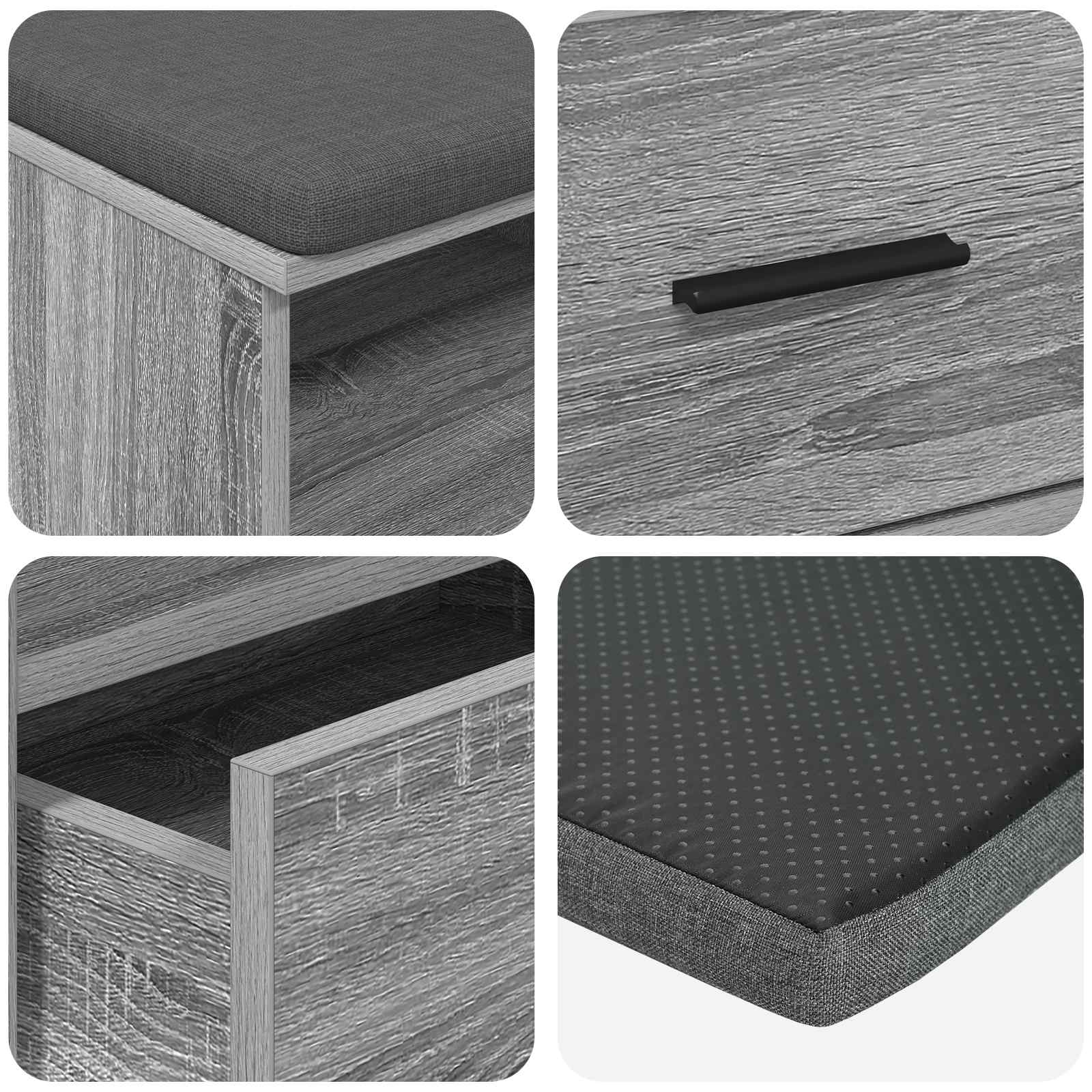 Hallway Bench with Cushion Grey Sonoma 100 x 38 x 46 cm