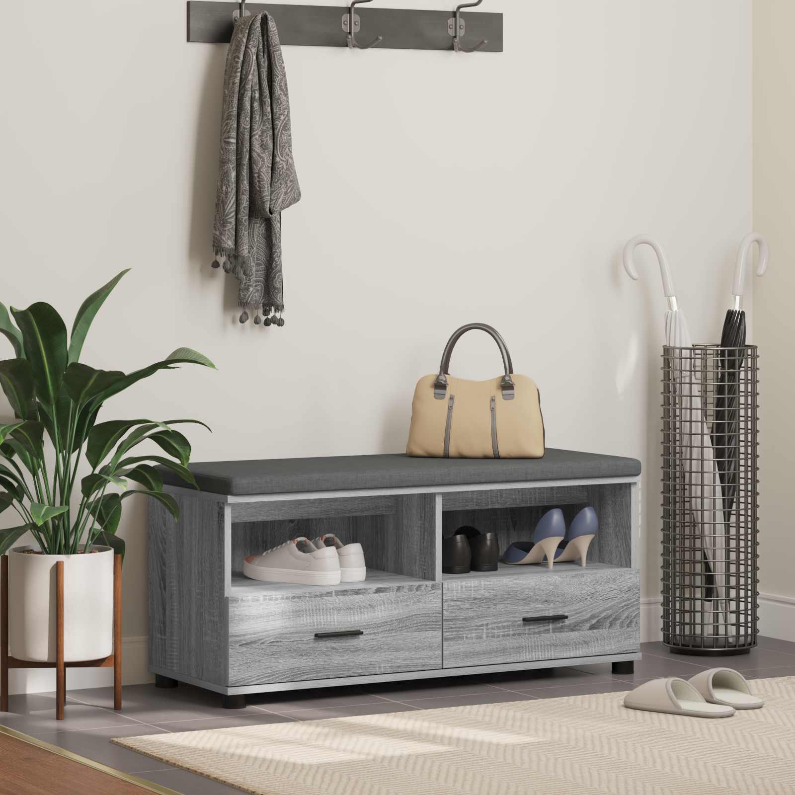 Hallway Bench with Cushion Grey Sonoma 100 x 38 x 46 cm