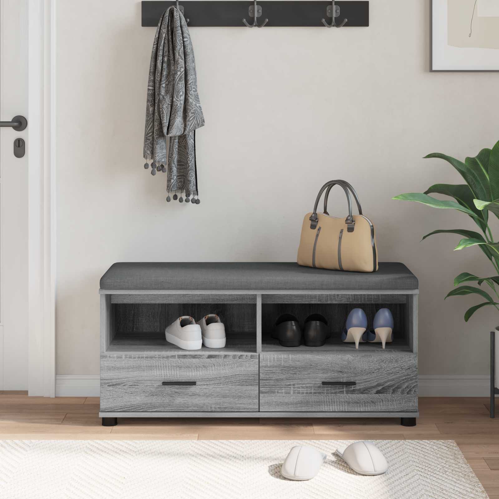Hallway Bench with Cushion Grey Sonoma 100 x 38 x 46 cm