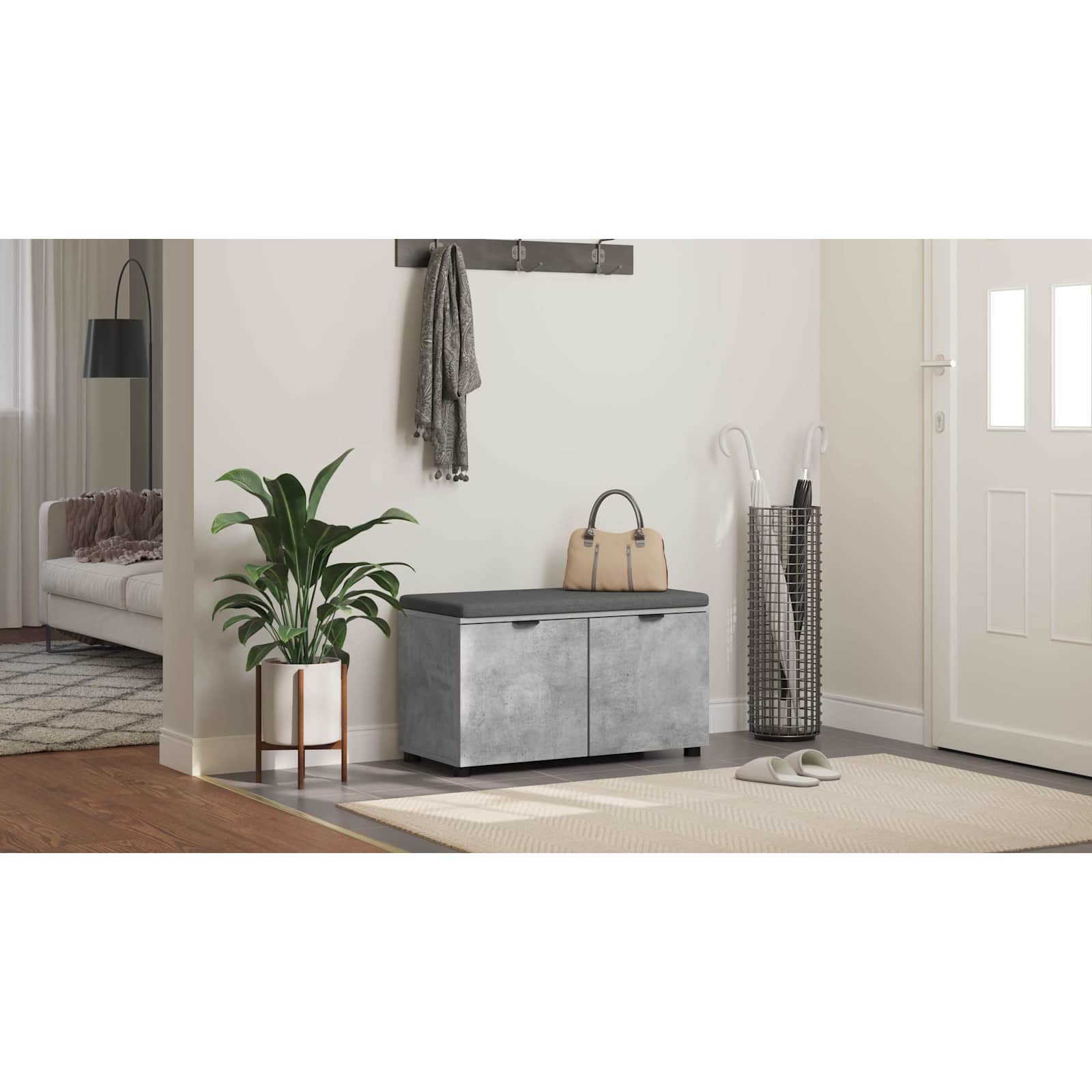 Koridoriaus suolas su pagalve Betono Pilka 80 x 38 x 46 cm