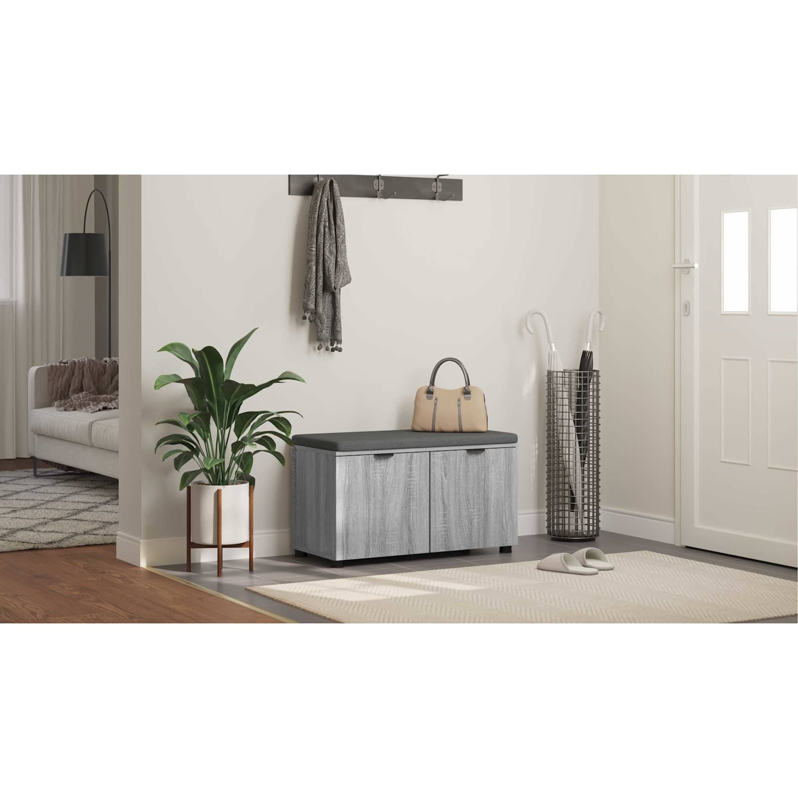 Koridoriaus suolas su pagalve Pilka Sonoma 80 x 38 x 46 cm