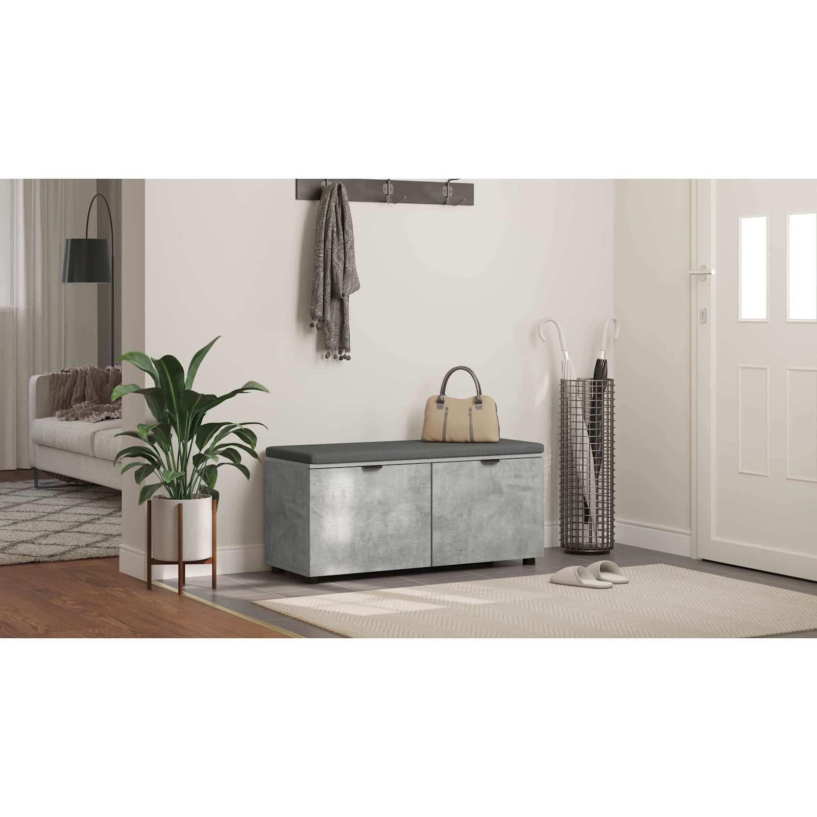 Koridoriaus suolas su pagalve Betono Pilka 100 x 38 x 46 cm