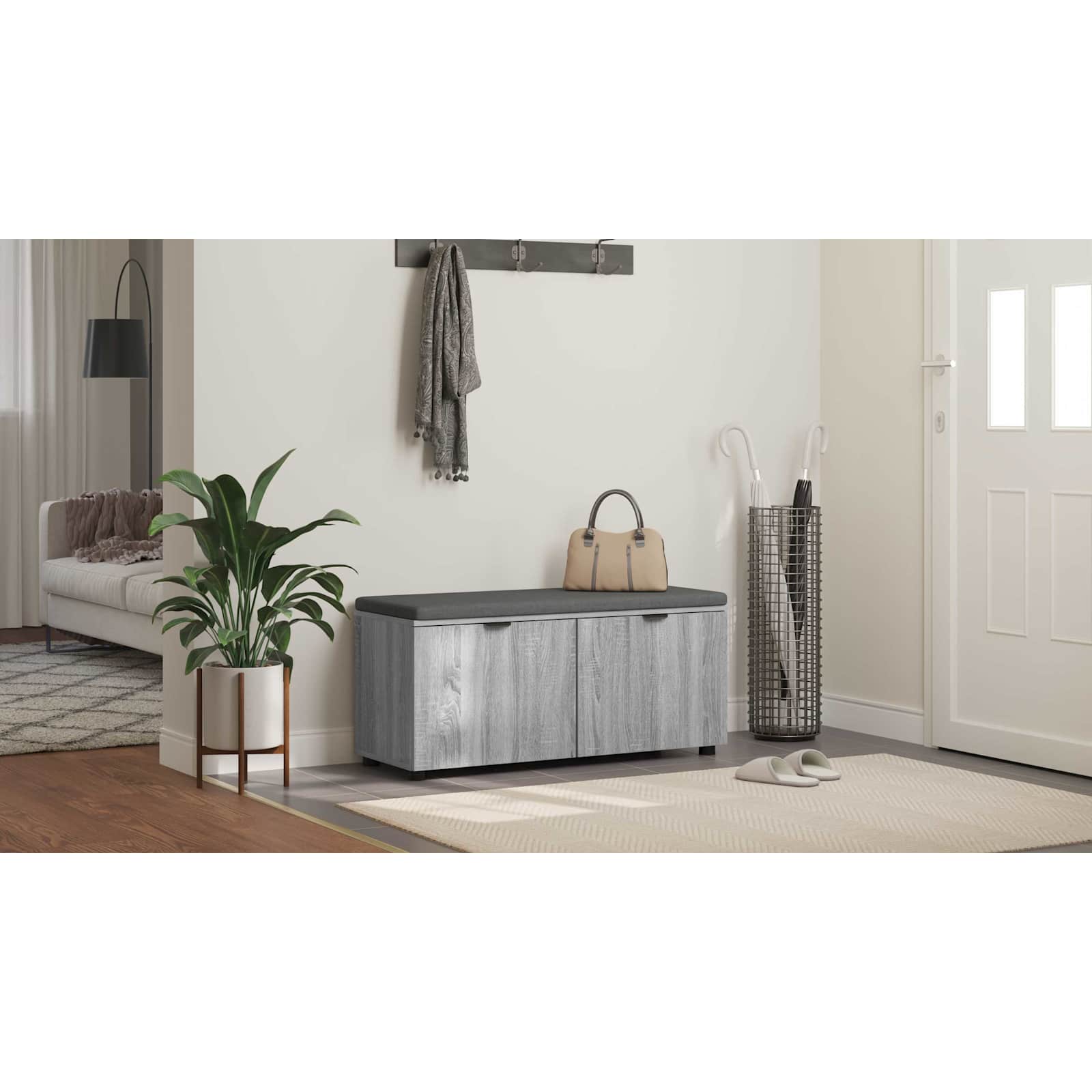 Koridoriaus suolas su pagalve Pilka Sonoma 100 x 38 x 46 cm