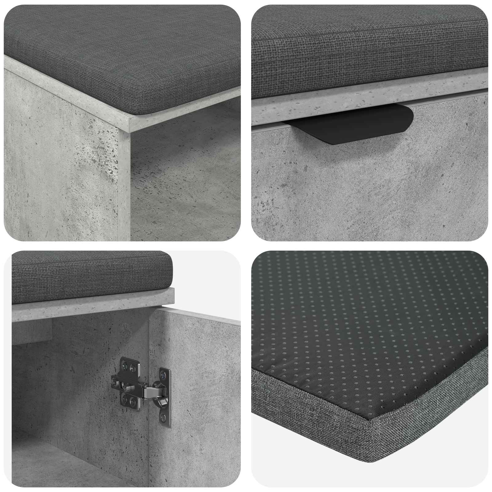 Koridoriaus suolas su pagalve Betono Pilka 60 x 38 x 46 cm