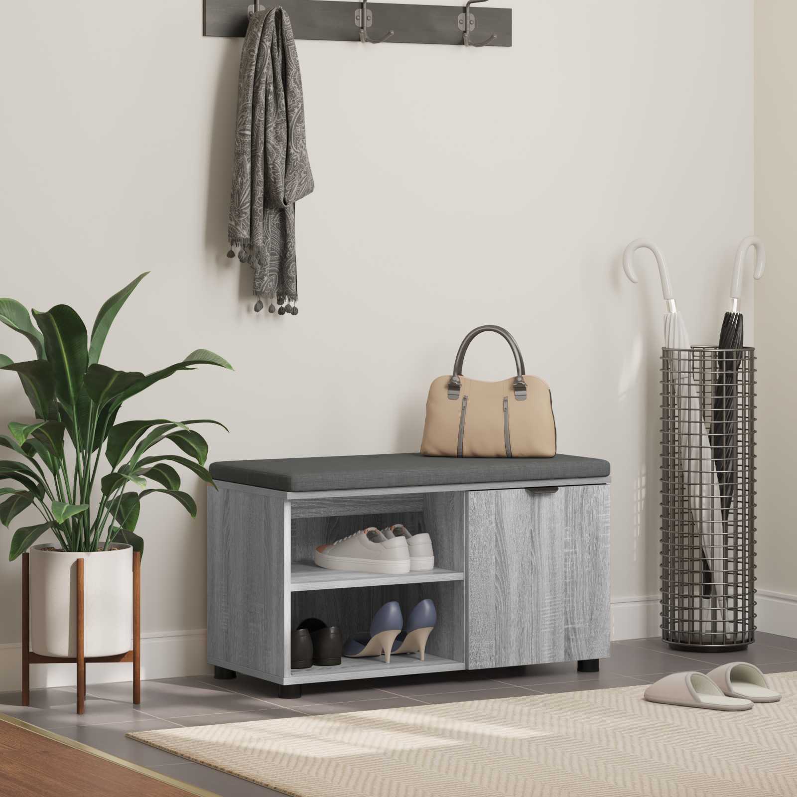 Koridoriaus suolas su pagalve Pilka Sonoma 80 x 38 x 46 cm