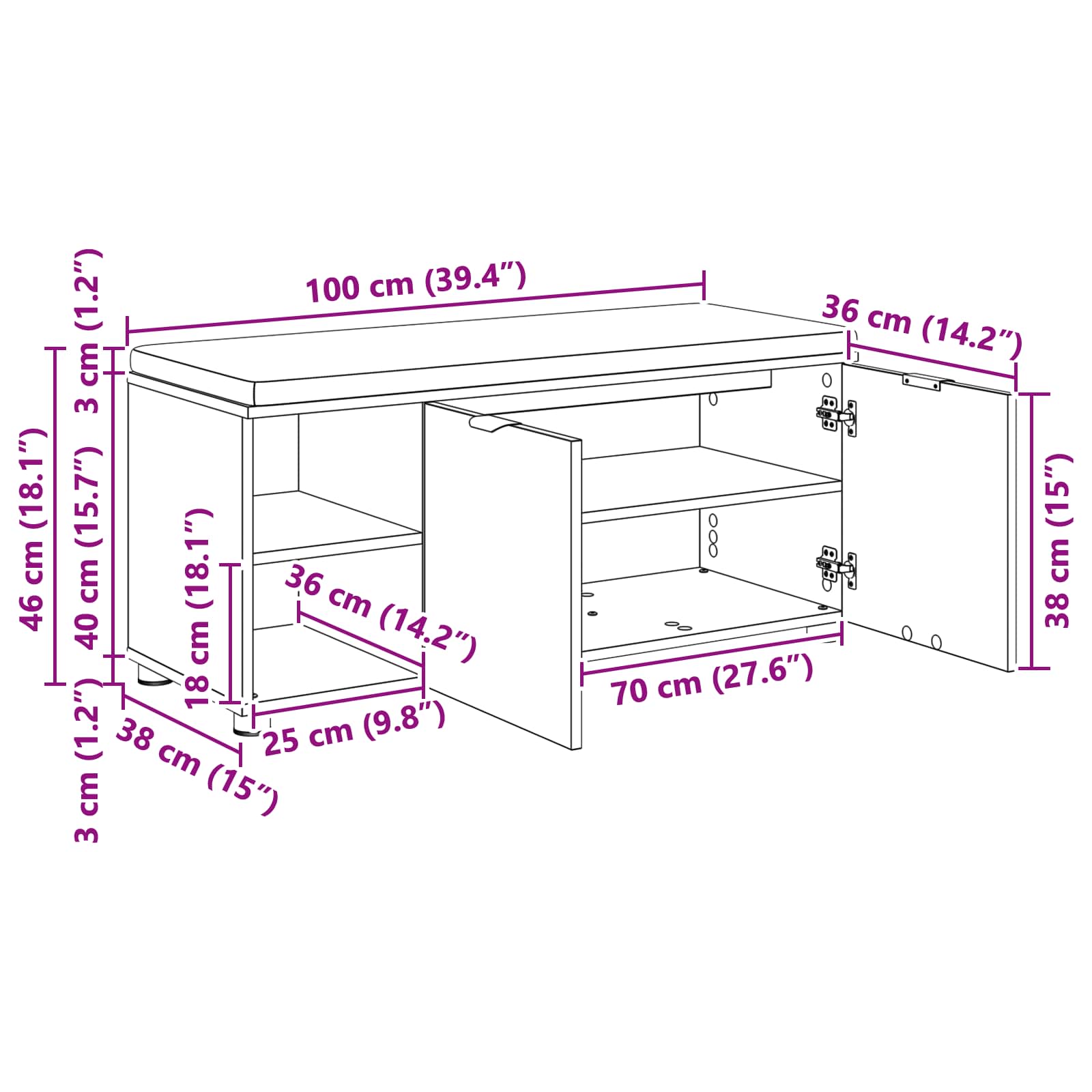 Korpusa sols ar spilvenu Vecs koks 100 x 38 x 46 cm
