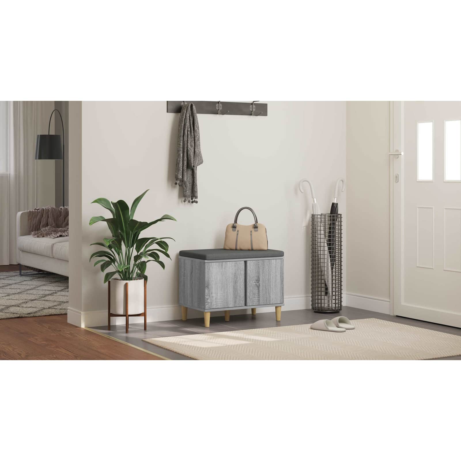 Koridoriaus suolas su pagalve Pilka Sonoma 60 x 38 x 46 cm