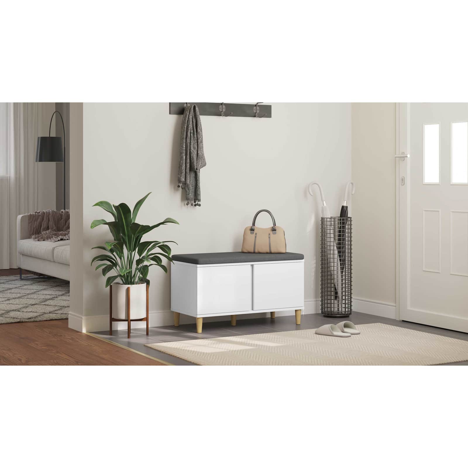 Koridoriaus suolas su pagalve su durimis Baltas 80 x 38 x 46 cm