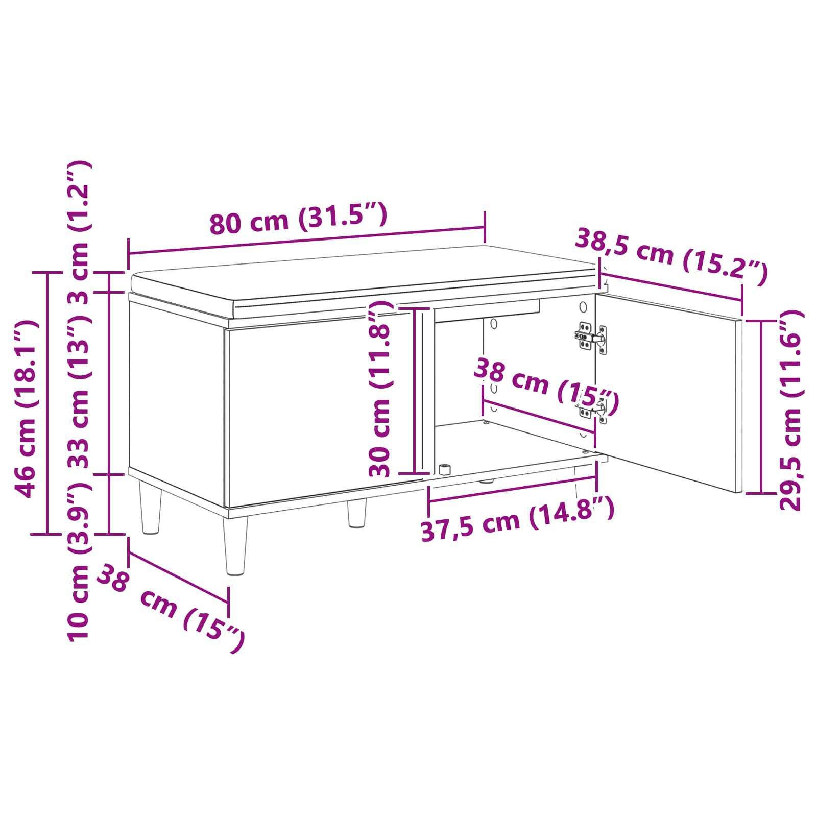 Koka sols ar spilvenu Sonoma ozols 80 x 38 x 46 cm