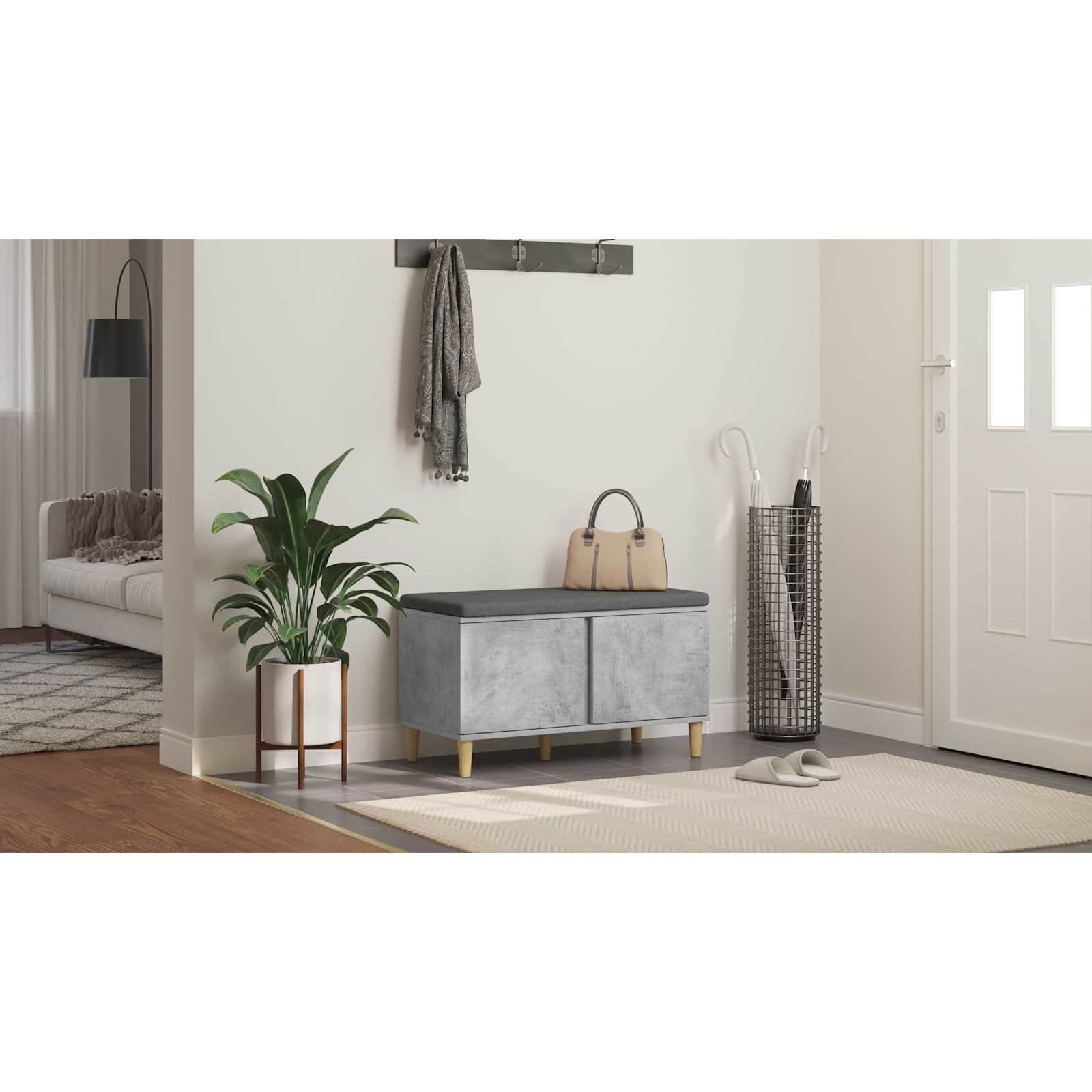 Koridoriaus suolas su pagalve Betono Pilka 80 x 38 x 46 cm