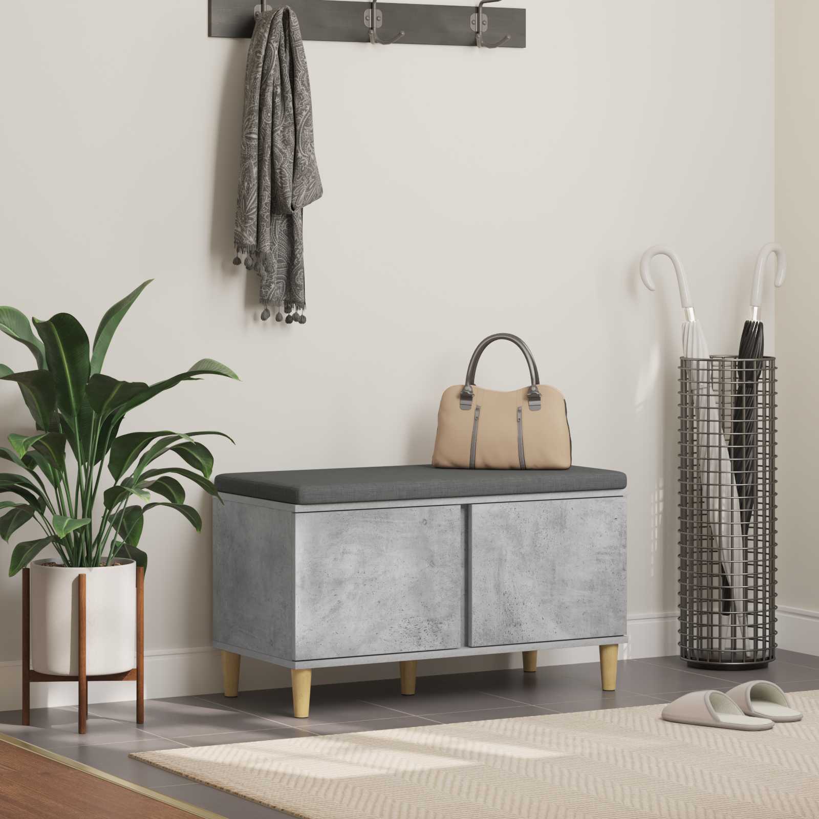 Koridoriaus suolas su pagalve Betono Pilka 80 x 38 x 46 cm