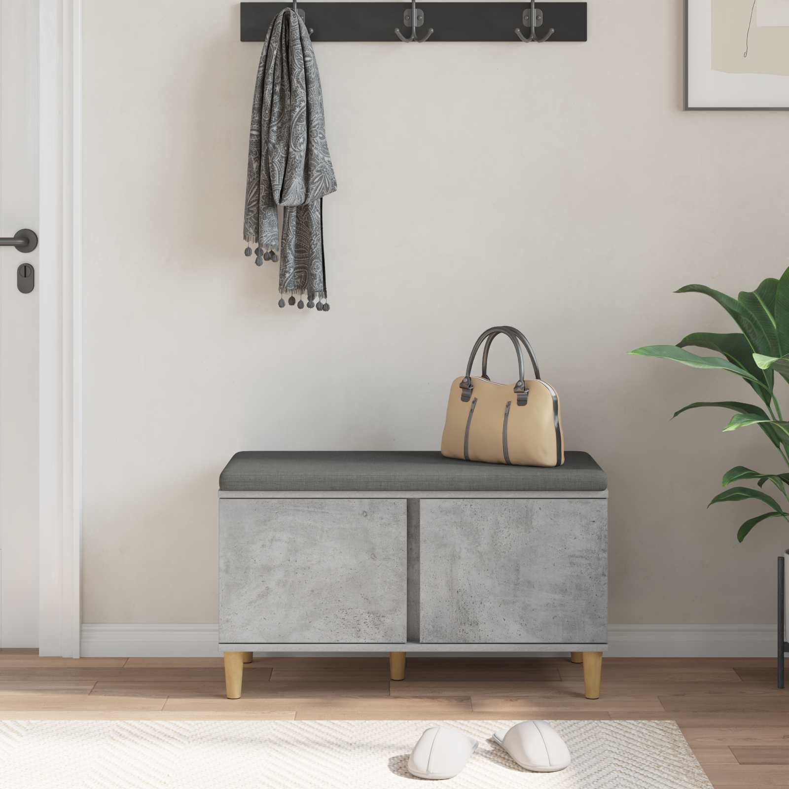 Koridoriaus suolas su pagalve Betono Pilka 80 x 38 x 46 cm