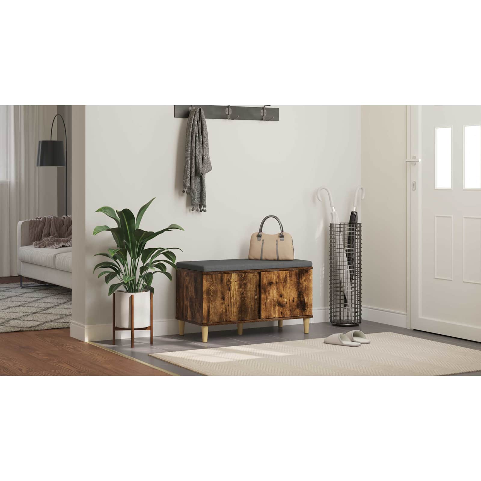 Koridora sols ar spilvenu Dūmots ozols 80 x 38 x 46 cm