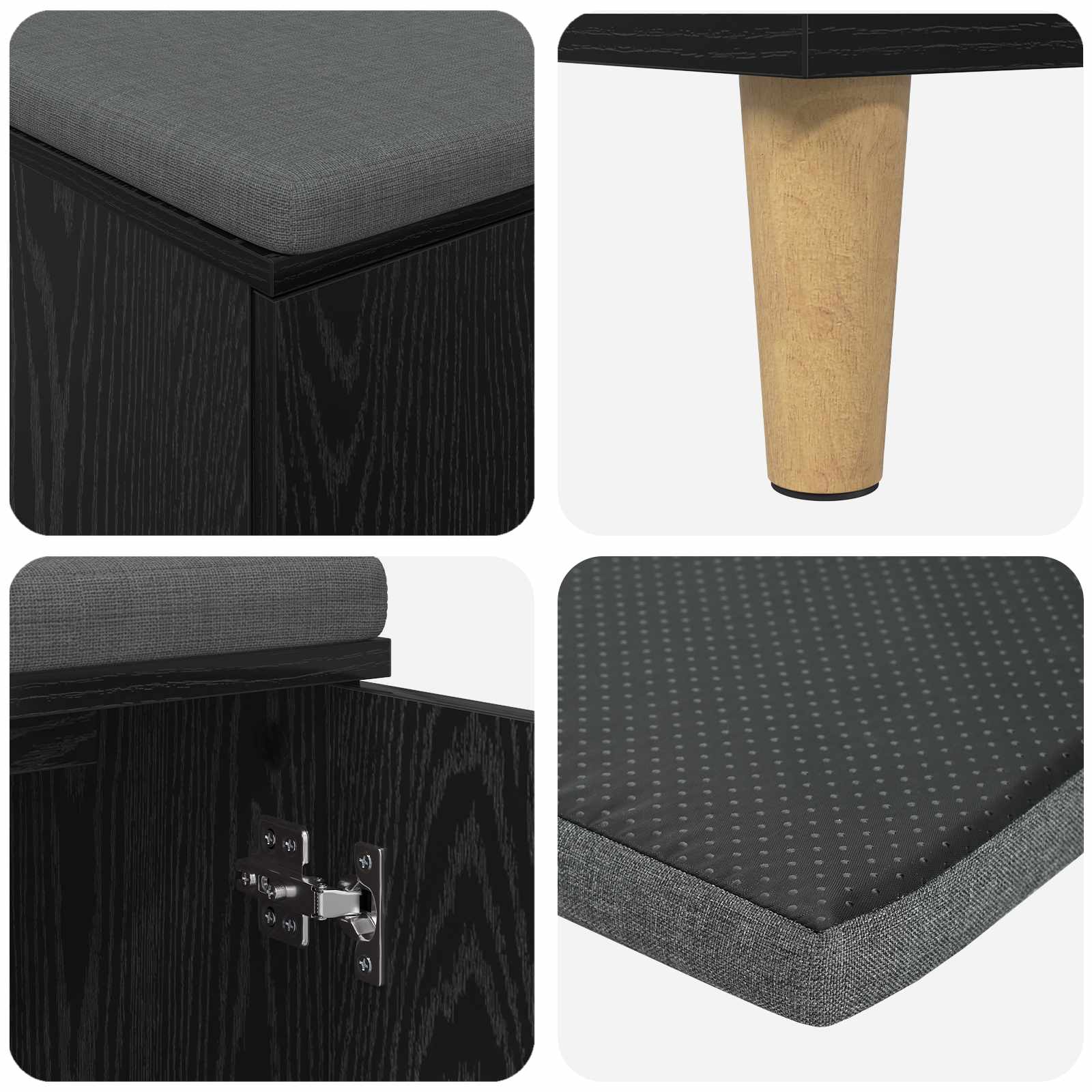 Garderobes sols ar spilvenu Melns Ozols 100 x 38 x 46 cm