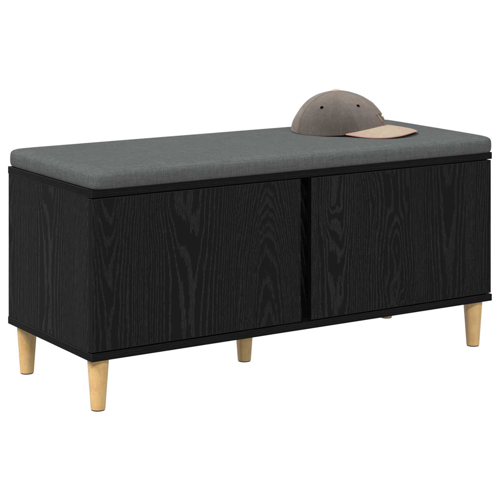 Garderobes sols ar spilvenu Melns Ozols 100 x 38 x 46 cm