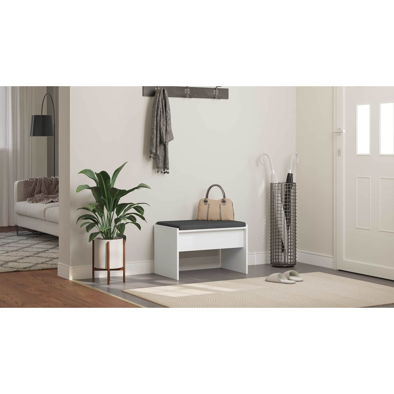 Corridor bench with cushion White 60 x 38 x 46 cm
