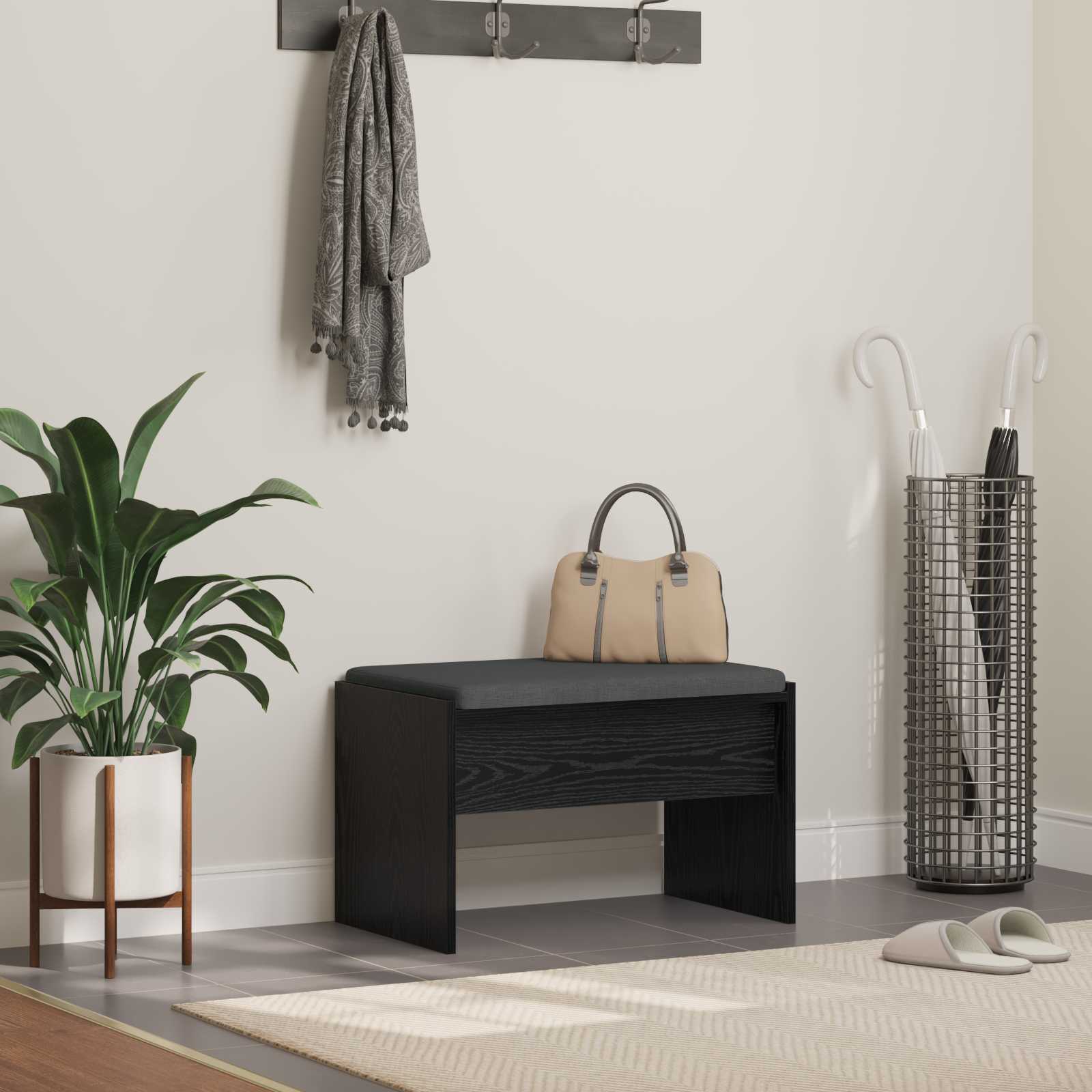 Hallway bench with cushion Black oak 60 x 38 x 46 cm
