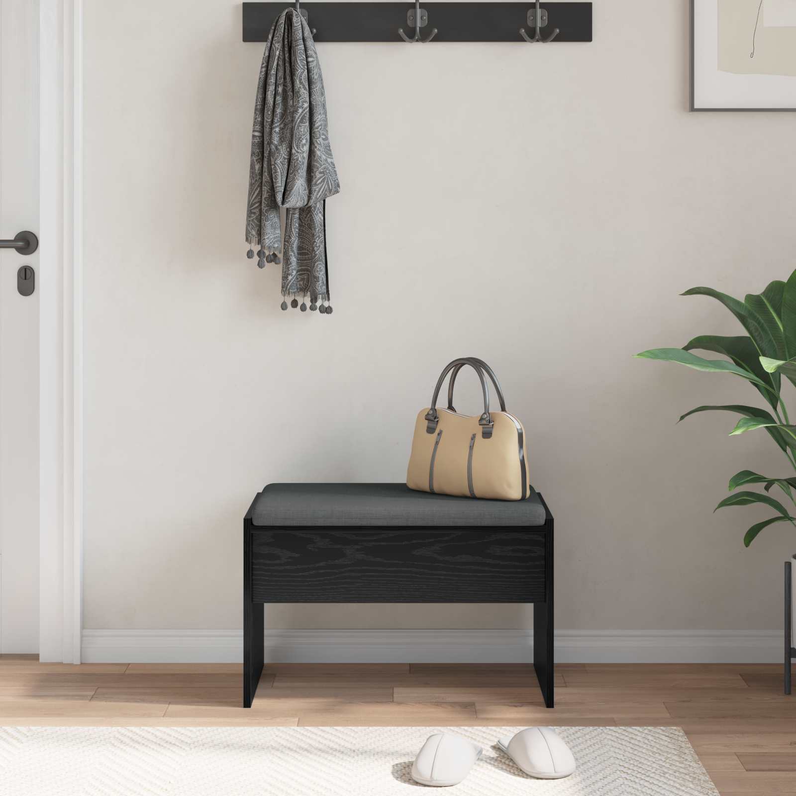 Hallway bench with cushion Black oak 60 x 38 x 46 cm