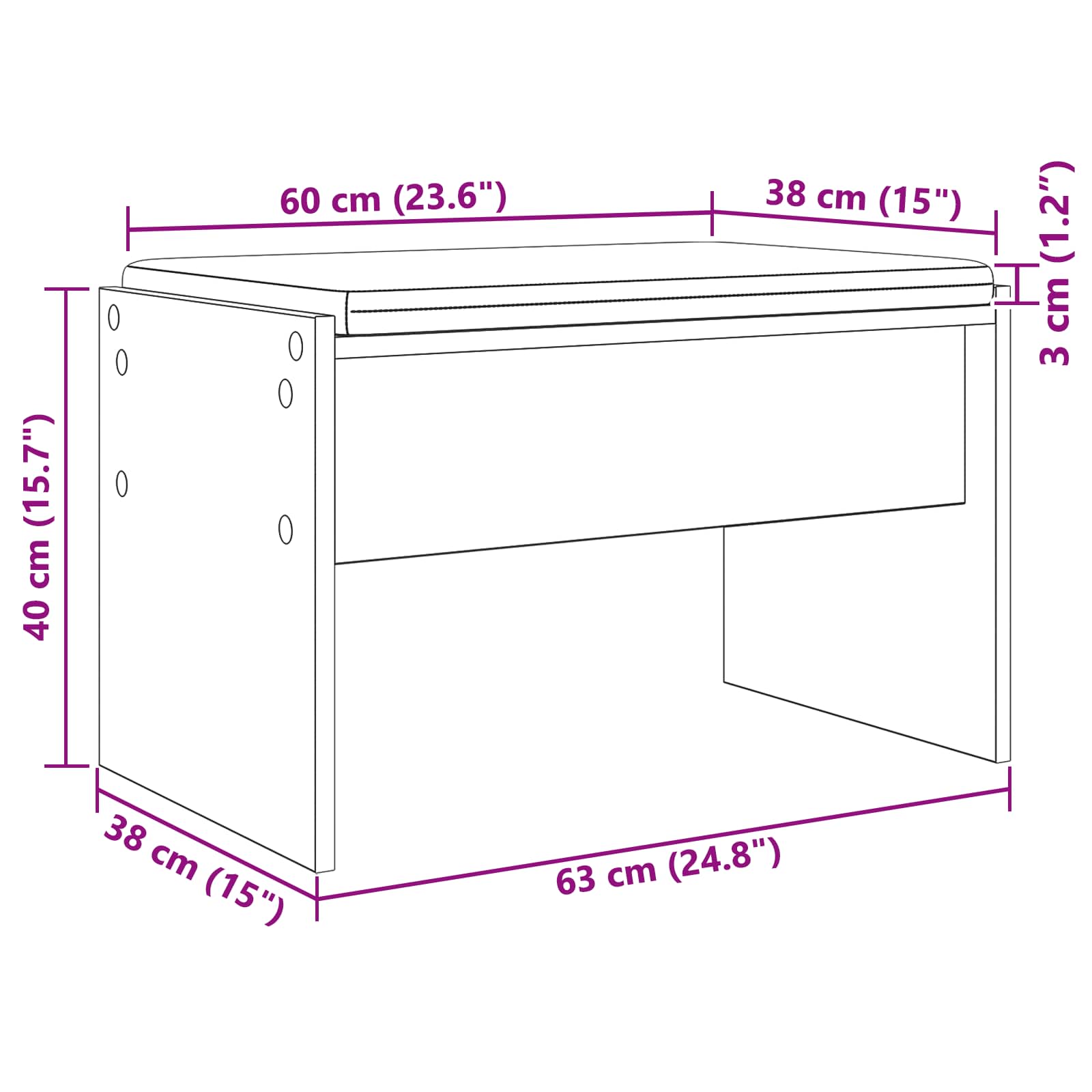Koridoriaus suolas Amatininkų ąžuolas 60 x 38 x 46 cm