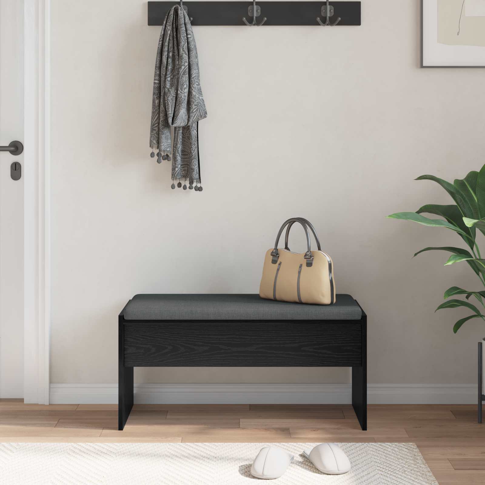Koridora sols ar spilvenu Melns ozols 80 x 38 x 46 cm