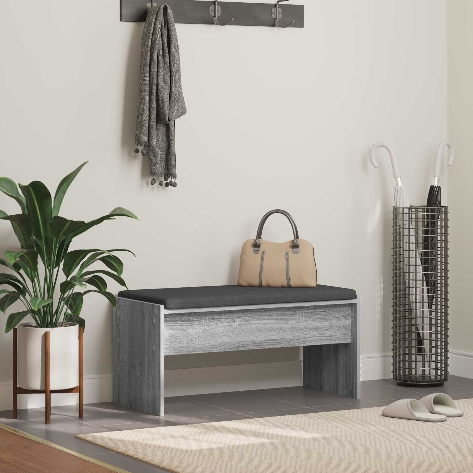Hallway bench with cushion Grey Sonoma 80 x 38 x 46 cm