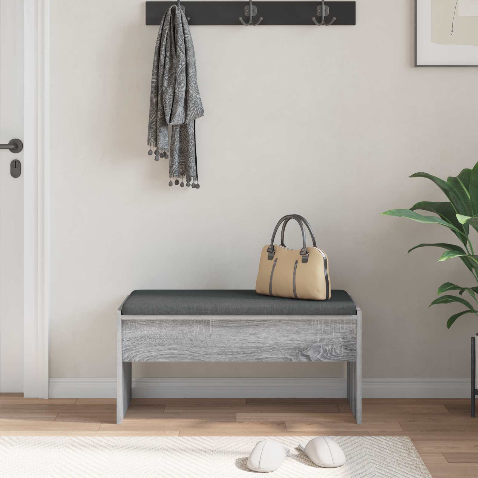 Hallway bench with cushion Grey Sonoma 80 x 38 x 46 cm