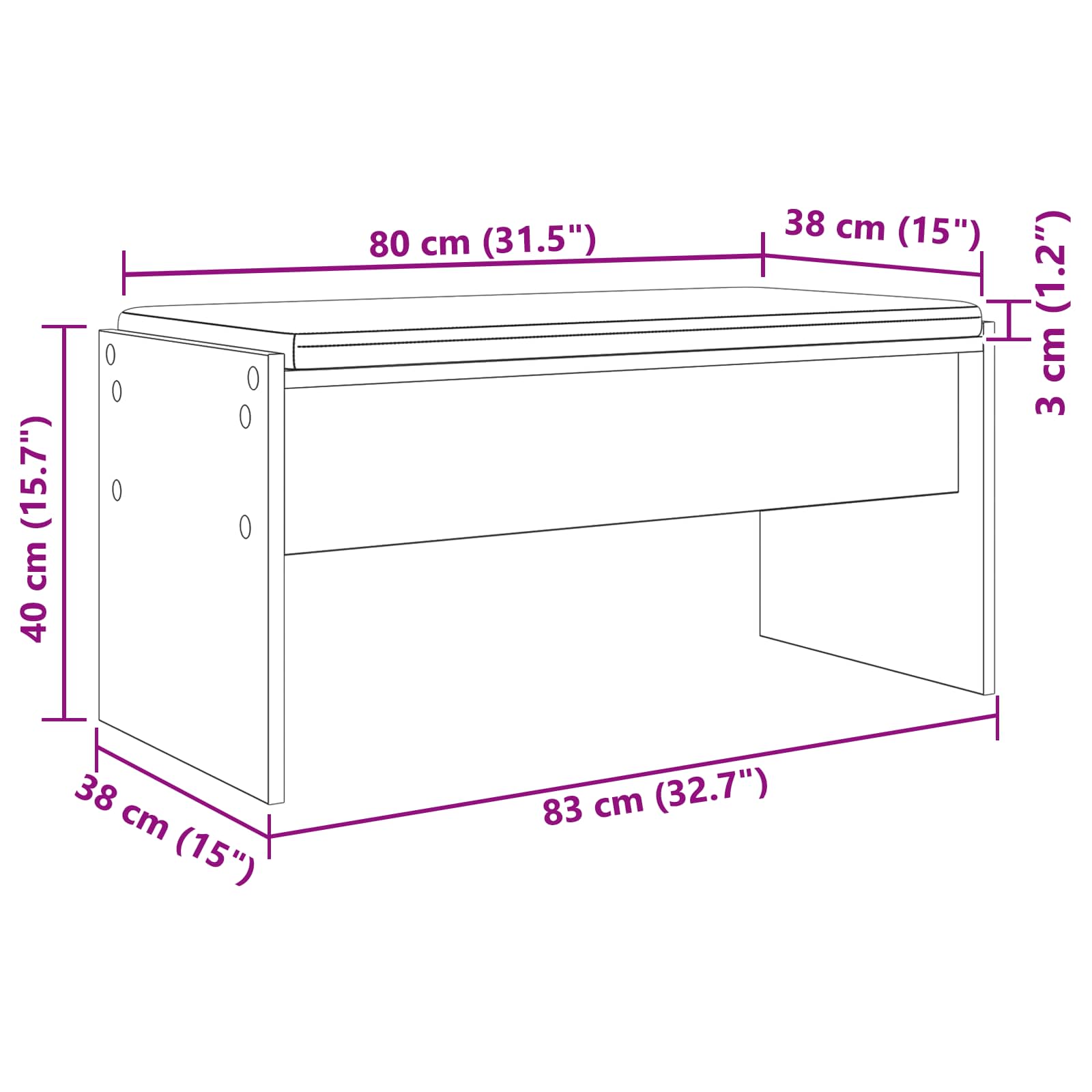 Hallway bench with cushion Grey Sonoma 80 x 38 x 46 cm