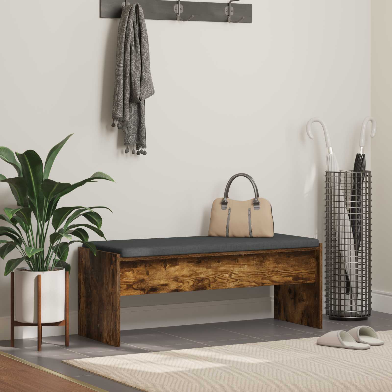 Priekšnams beņķis ar spilvenu Dūmots ozols 100 x 38 x 46 cm