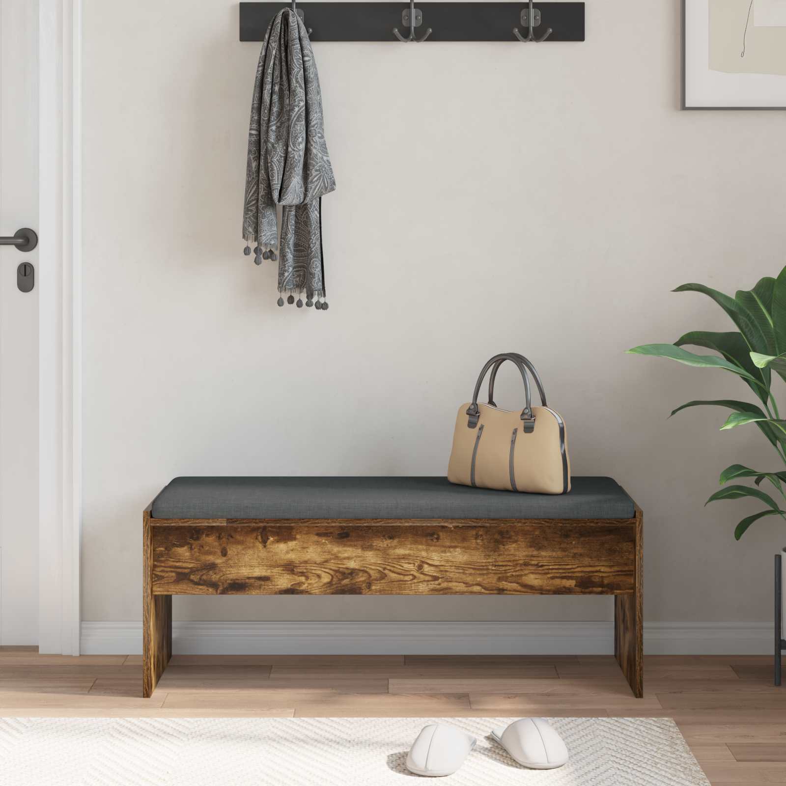 Priekšnams beņķis ar spilvenu Dūmots ozols 100 x 38 x 46 cm