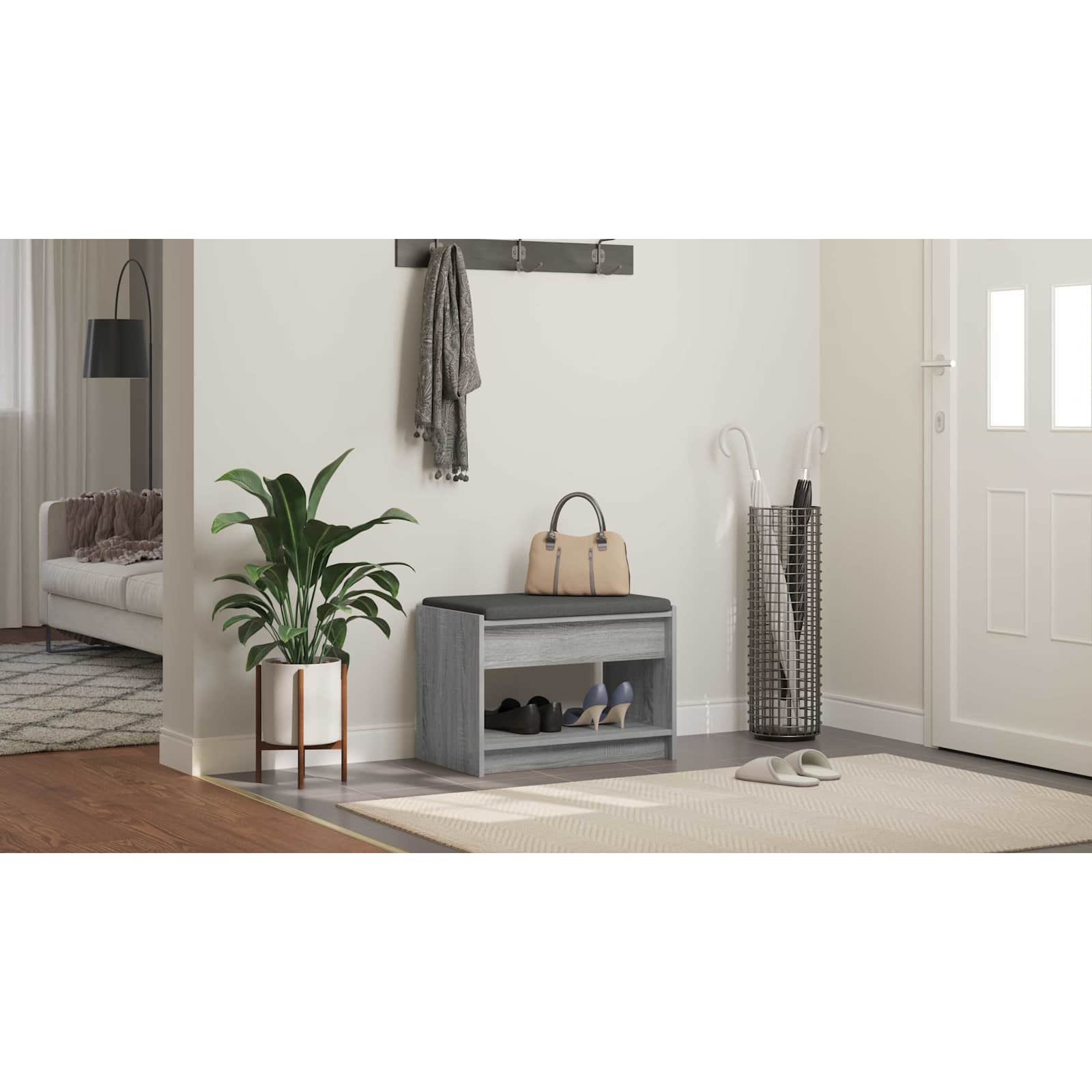 Koridoriaus suolas su pagalve Pilka Sonoma 63 x 38 x 45 cm