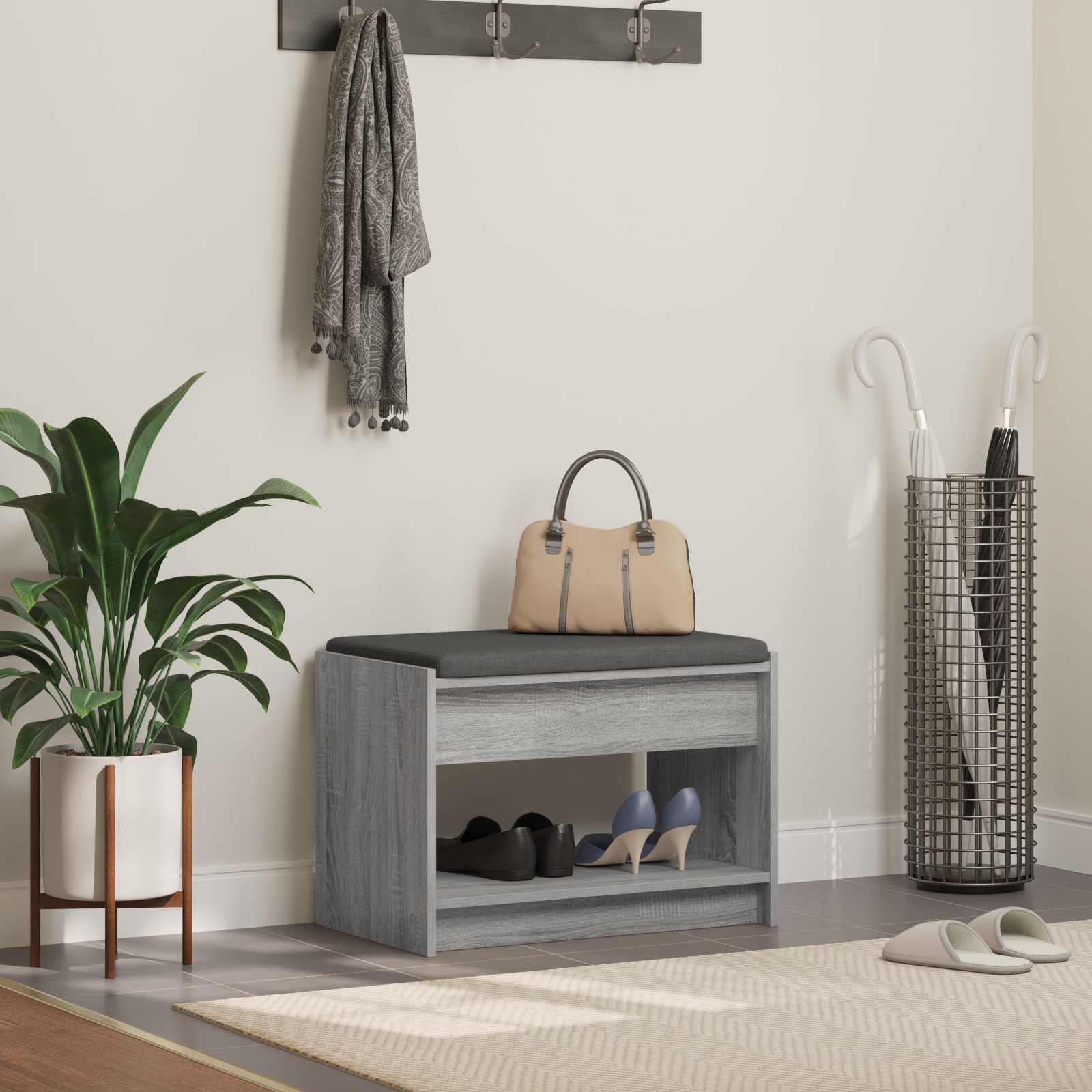Hallway Bench with Cushion Grey Sonoma 63 x 38 x 45 cm