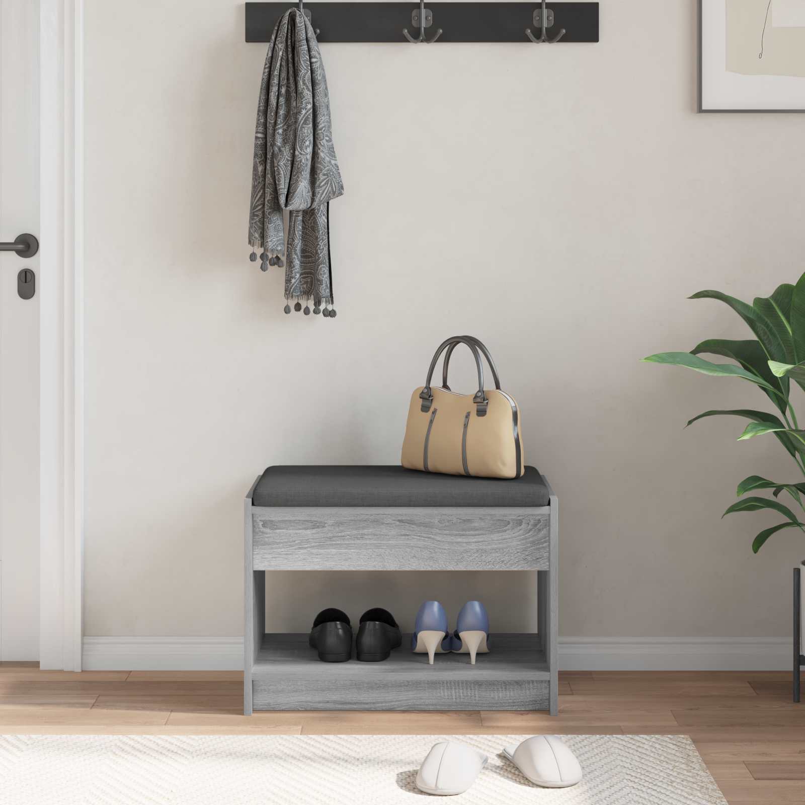 Hallway Bench with Cushion Grey Sonoma 63 x 38 x 45 cm