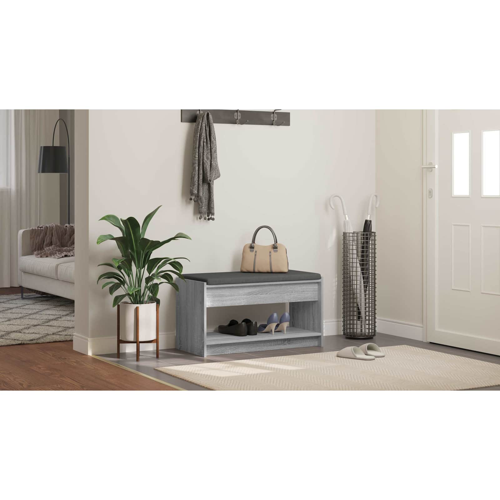 Koridoriaus suolas su pagalve Pilka Sonoma 83 x 38 x 45 cm