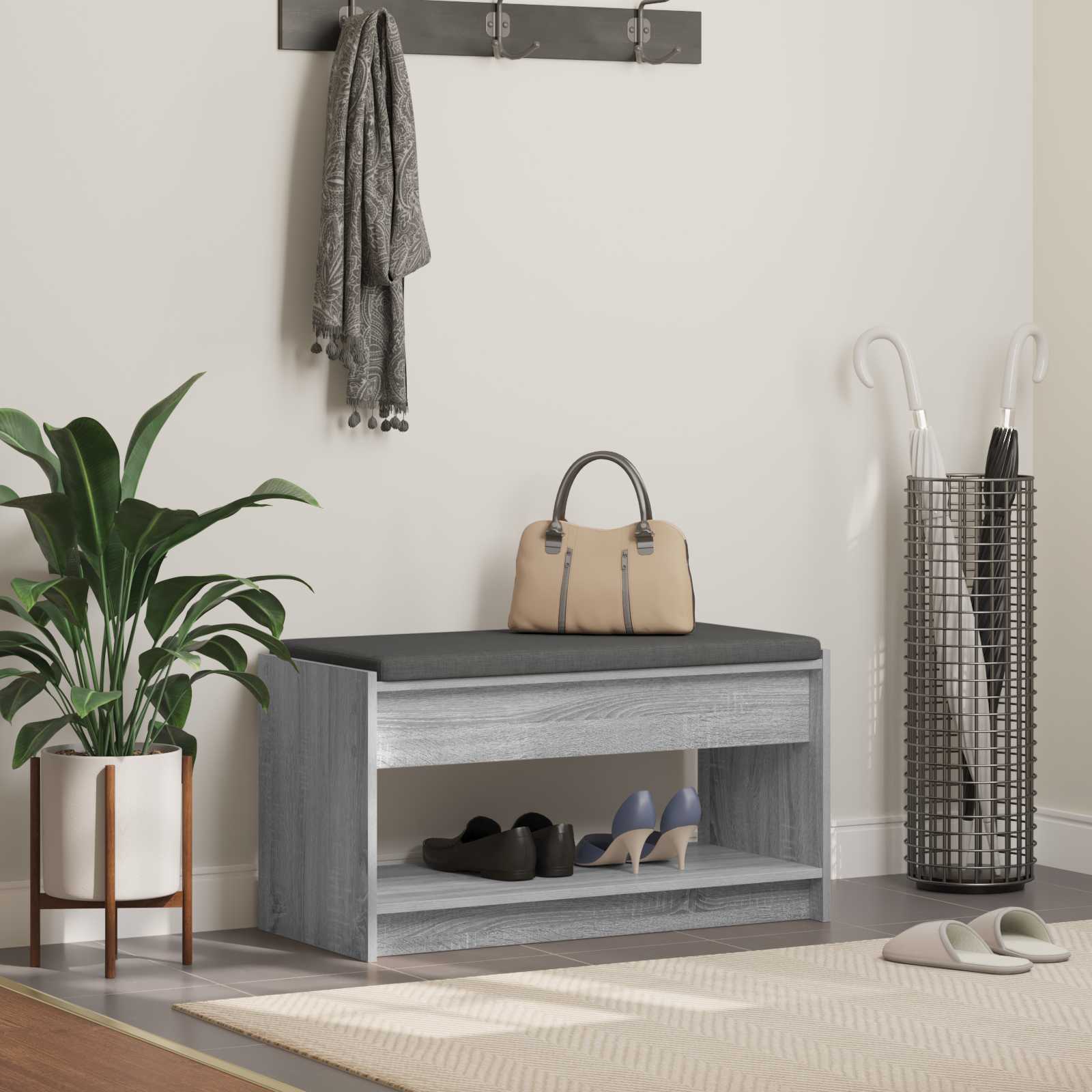 Hallway Bench with Cushion Grey Sonoma 83 x 38 x 45 cm