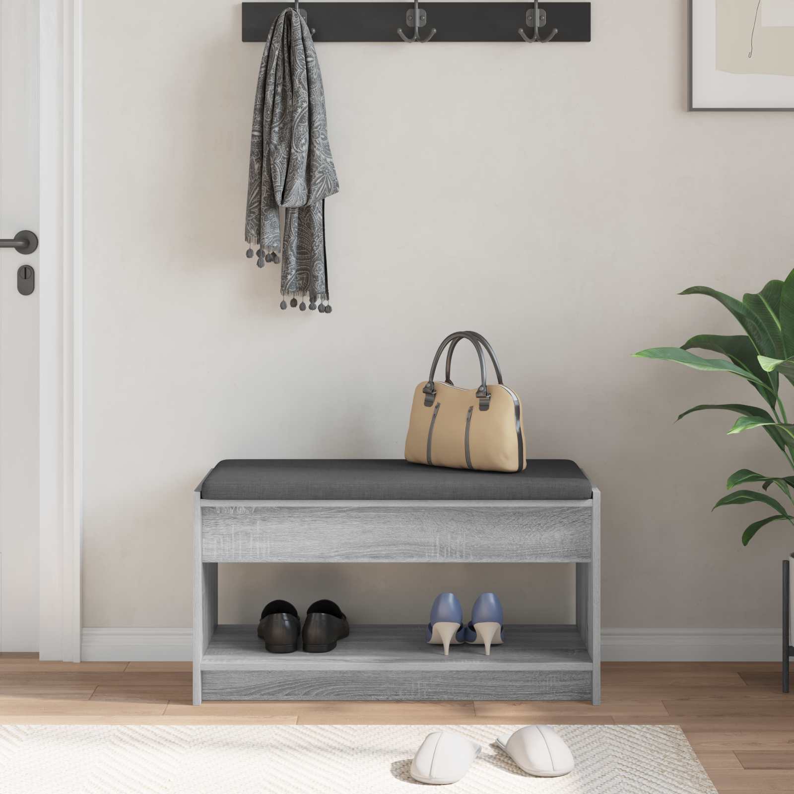 Hallway Bench with Cushion Grey Sonoma 83 x 38 x 45 cm