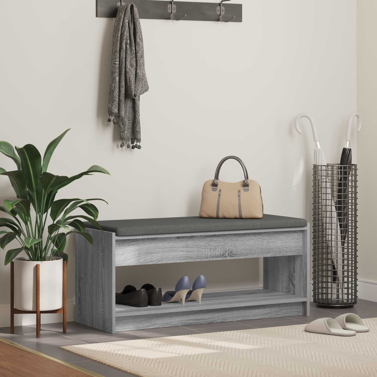 Hallway Bench with Cushion Grey Sonoma 100 x 38 x 46 cm