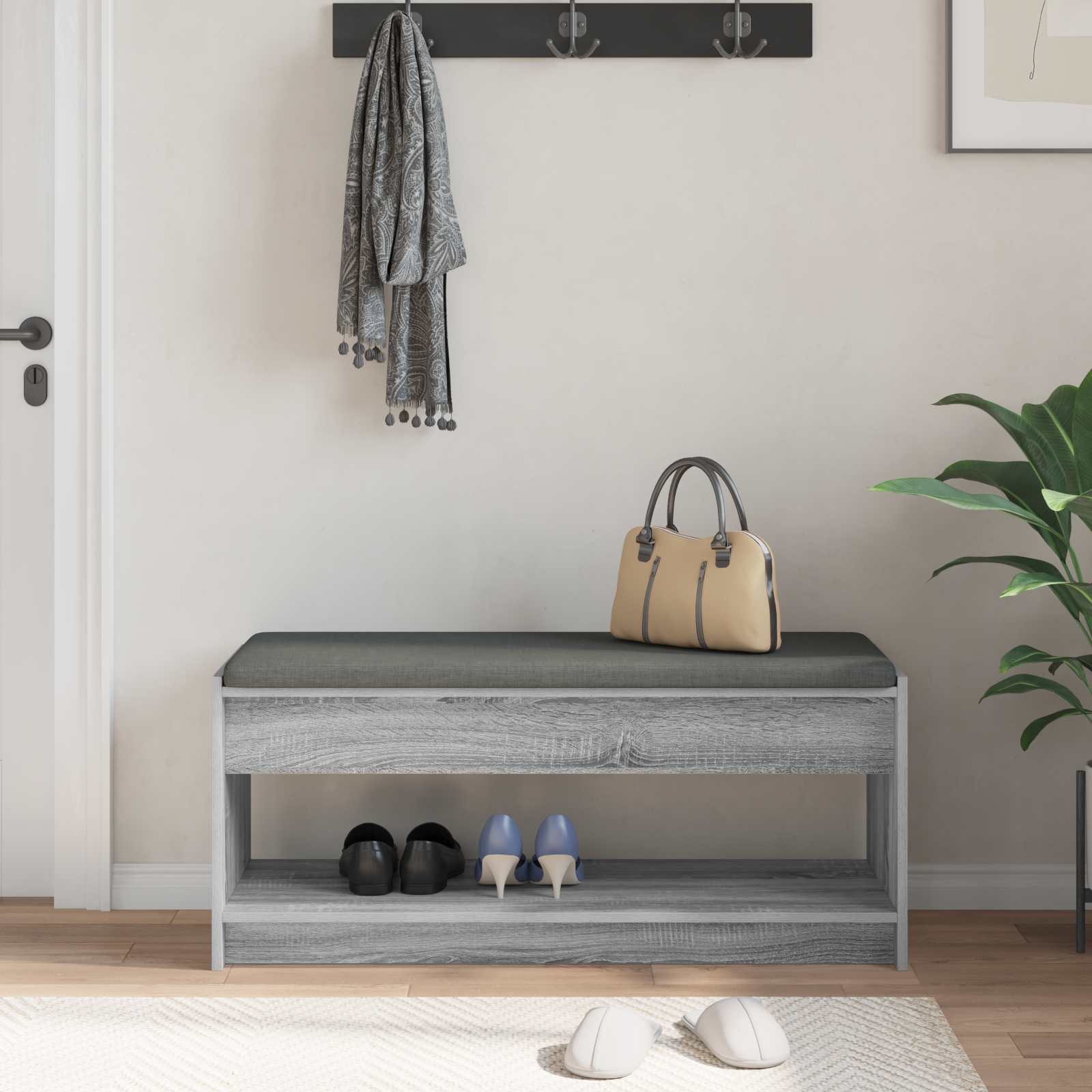 Hallway Bench with Cushion Grey Sonoma 100 x 38 x 46 cm