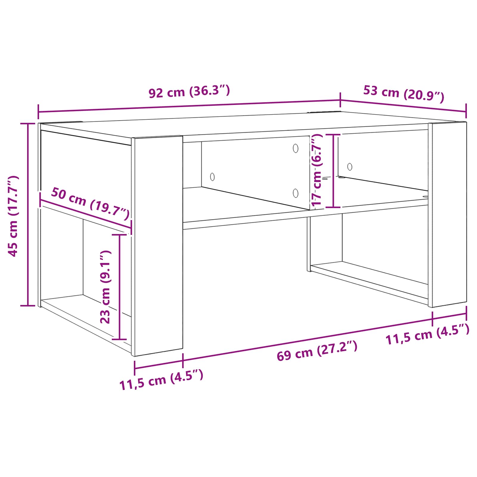 Kavos staliukas Balta 92 x 53 x 45 cm Apdirbta mediena