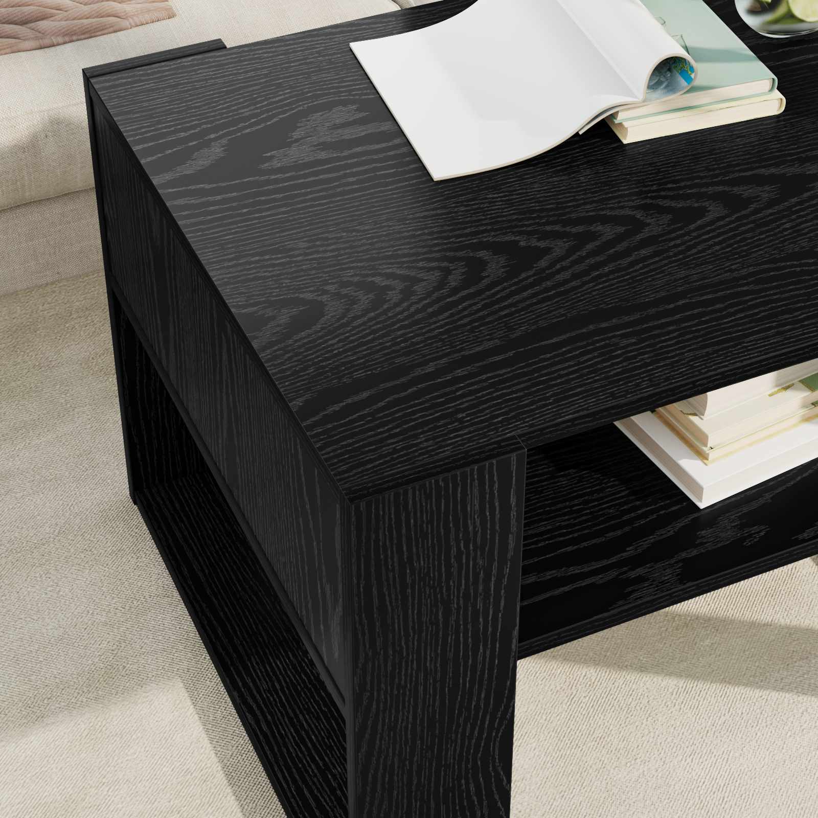 Coffee table Black oak 66 x 53 x 45 cm Engineered wood