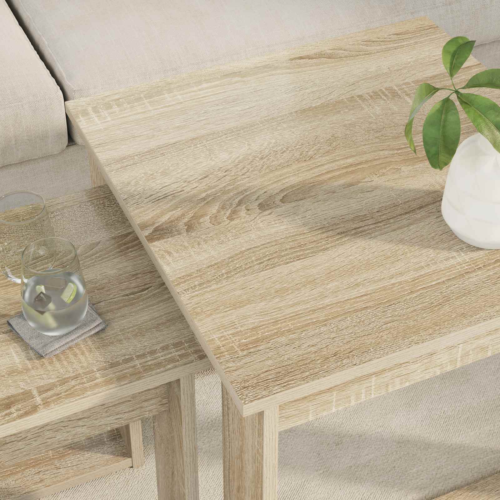 Kavos staliuko komplektas 2 pcs Sonoma ąžuolas Apdirbta mediena