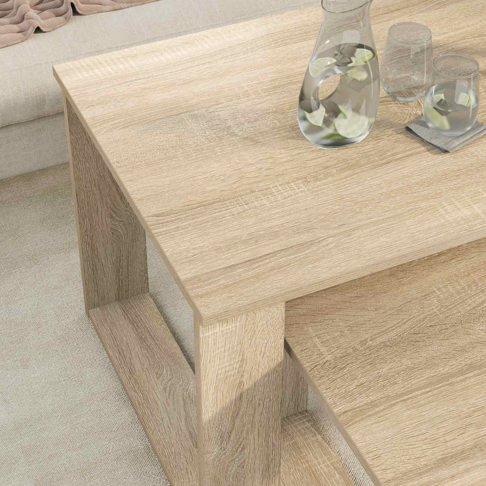 Kavos staliuko komplektas 2 pcs Sonoma ąžuolas Apdirbta mediena