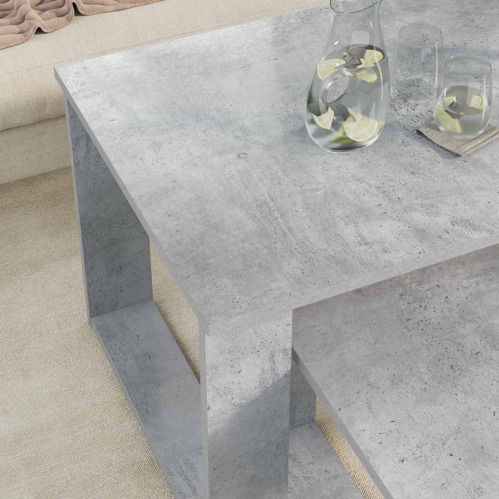 Kavos staliuko komplektas 2 vnt. Betono pilka 100 x 50 x 42 cm