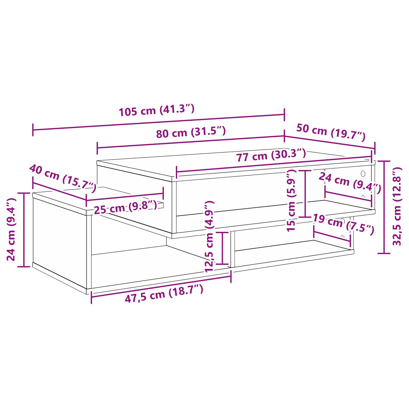 Coffee table Smoked oak 105 x 50 x 32.5 cm