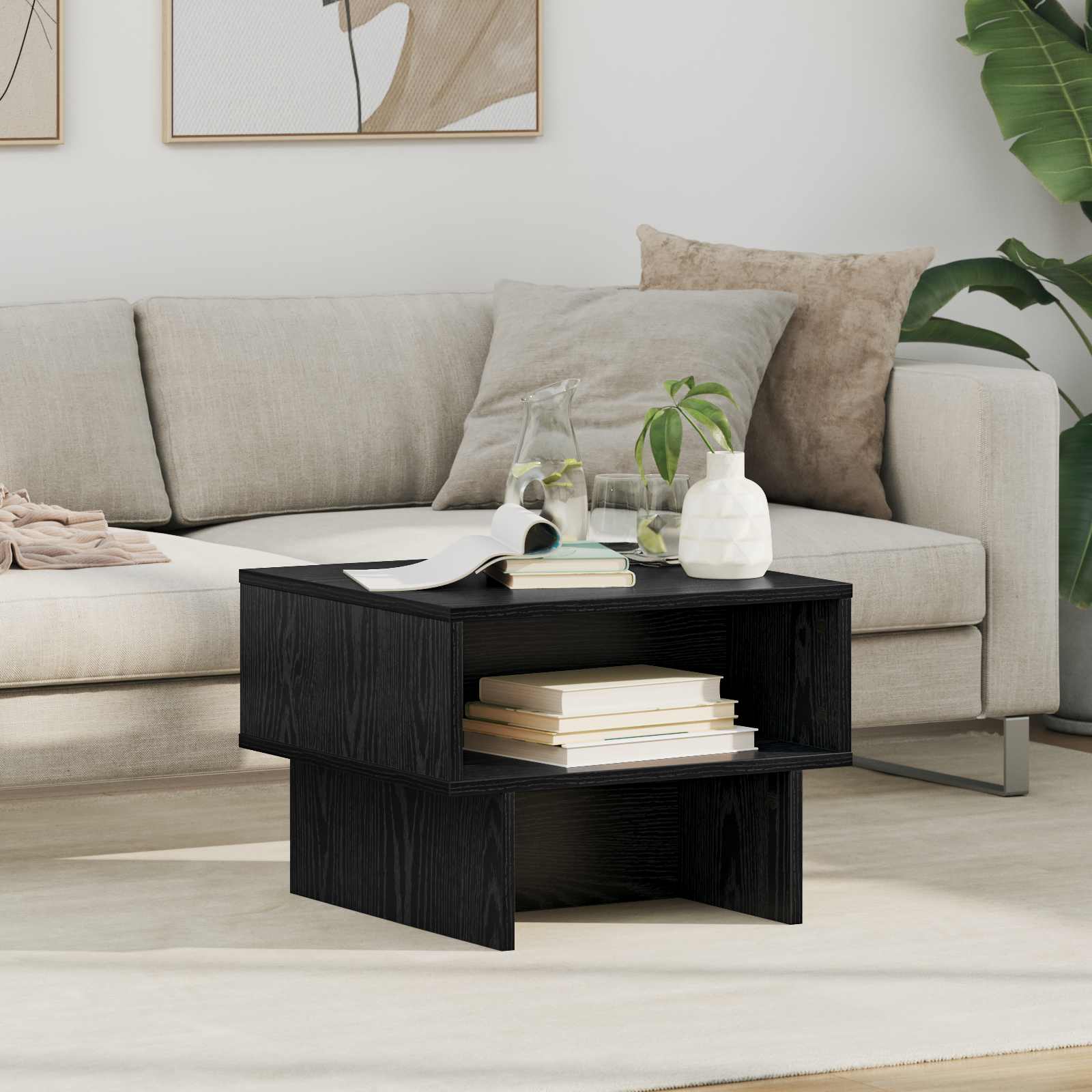 Coffee table Black oak 48 x 46 x 35 cm Engineered wood