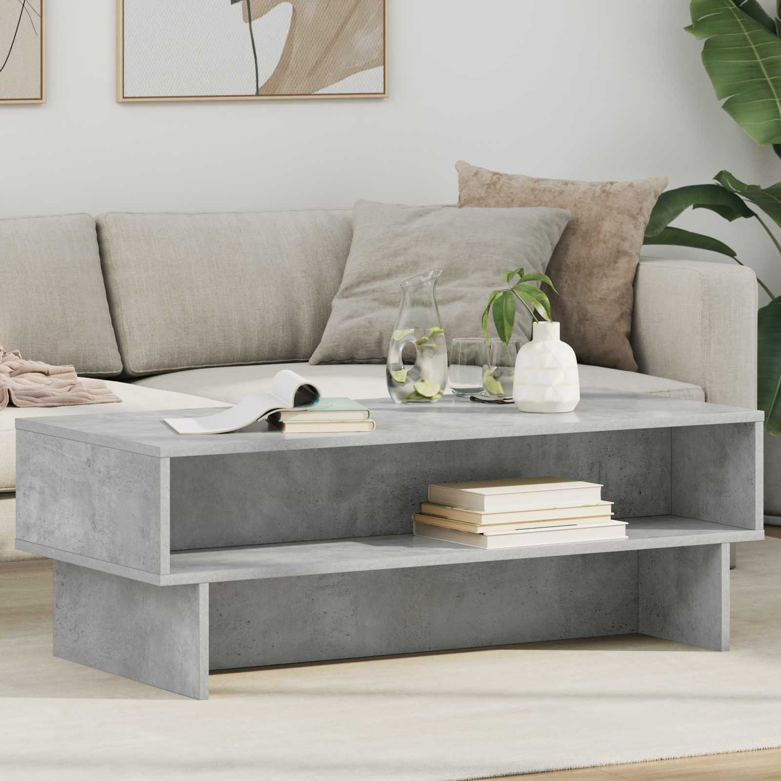 Kafijas galdiņš Betona pelēks 100 x 46 x 35 cm Inženierijas koks