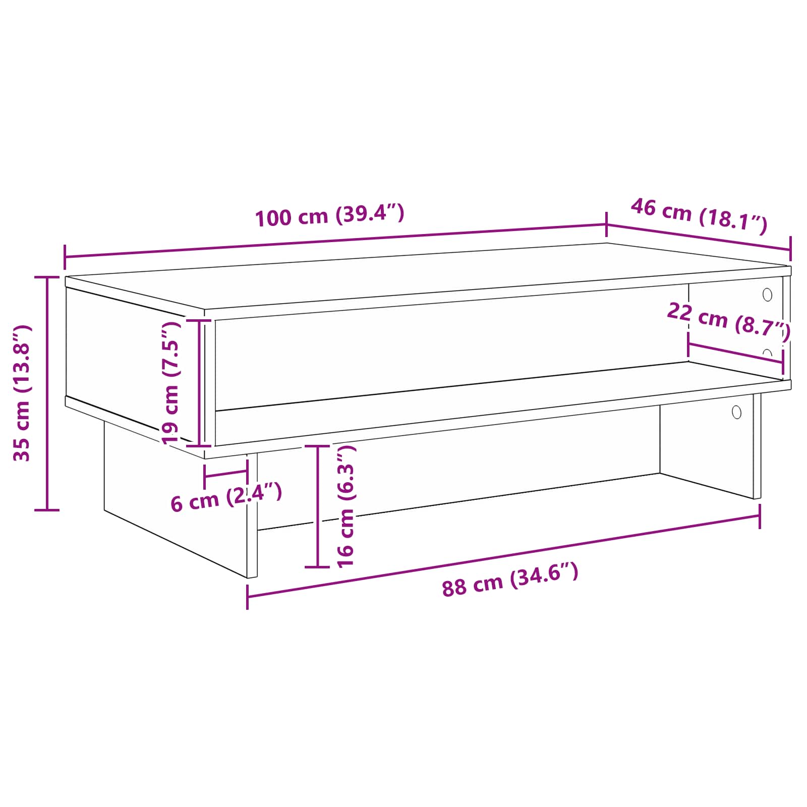 Coffee Table Grey Sonoma 100 x 46 x 35 cm Engineered Wood